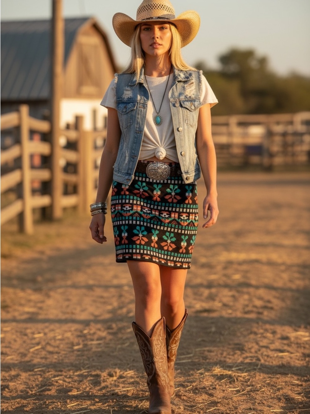 THML Southwestern Embroidered Knit Mini Skirt Western Cowgirl Rodeo M